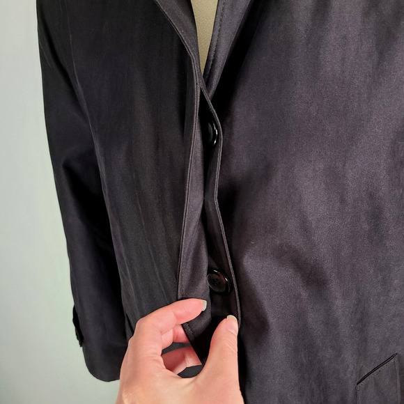 London Fog Woman's Black Over Sized Trench Coat Small Petite Hidden Buttons Fall - Picture 5 of 16
